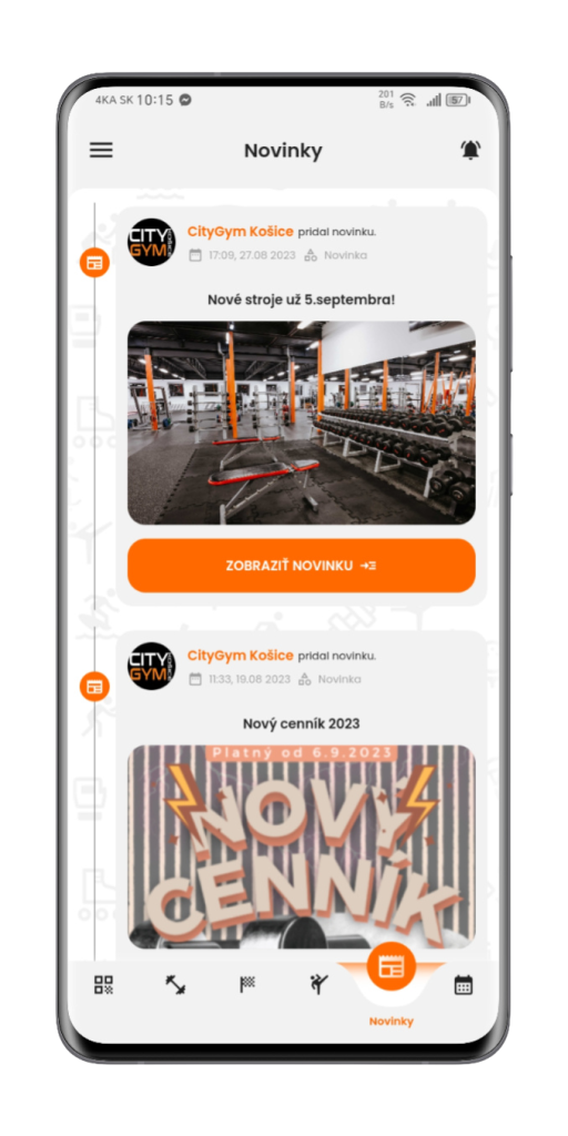 Mobilná aplikácia pre fitness centrum - OnGym ukážka rozhrania